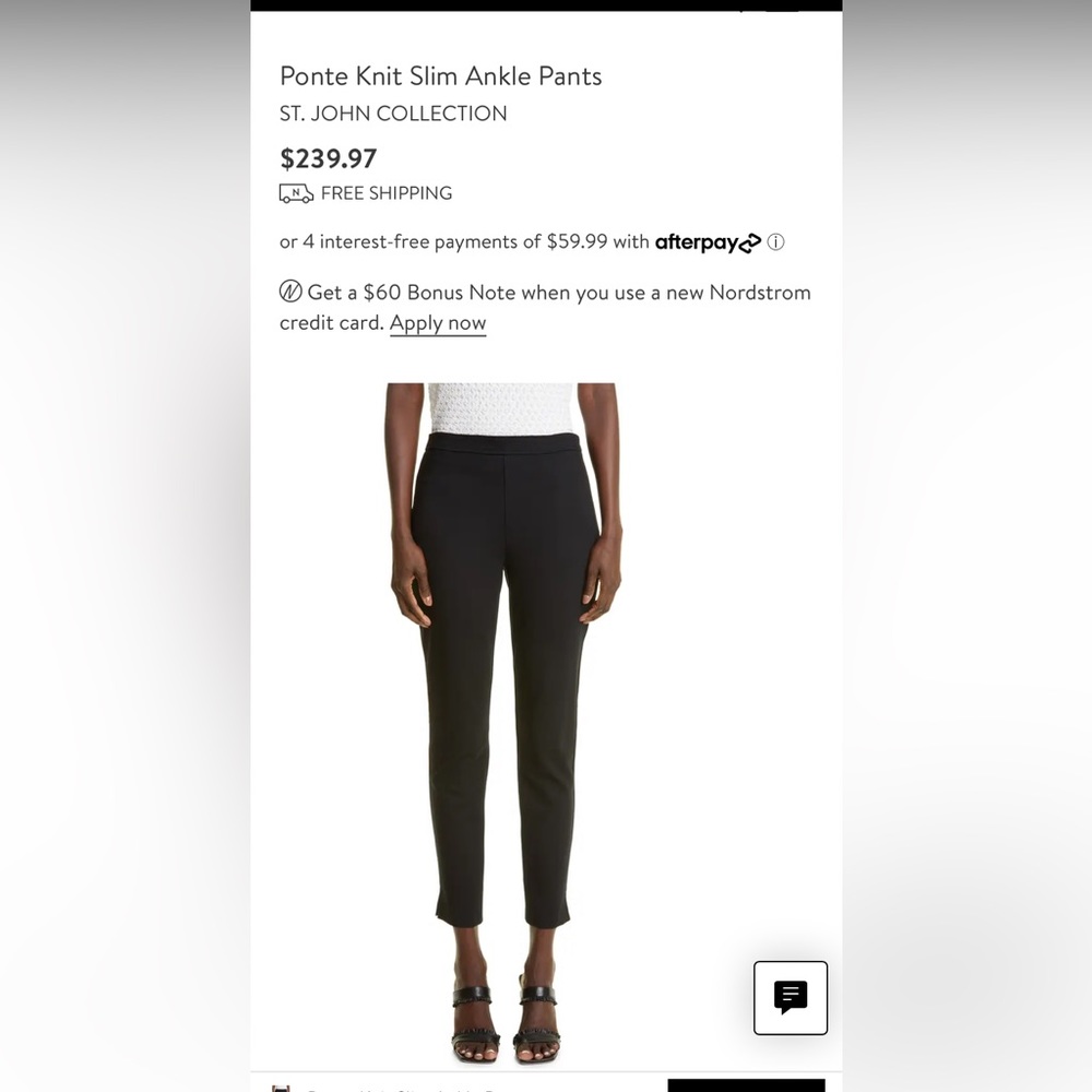 St. John Black Ponte Knit High Rise Stretch Ankle Zip Pants